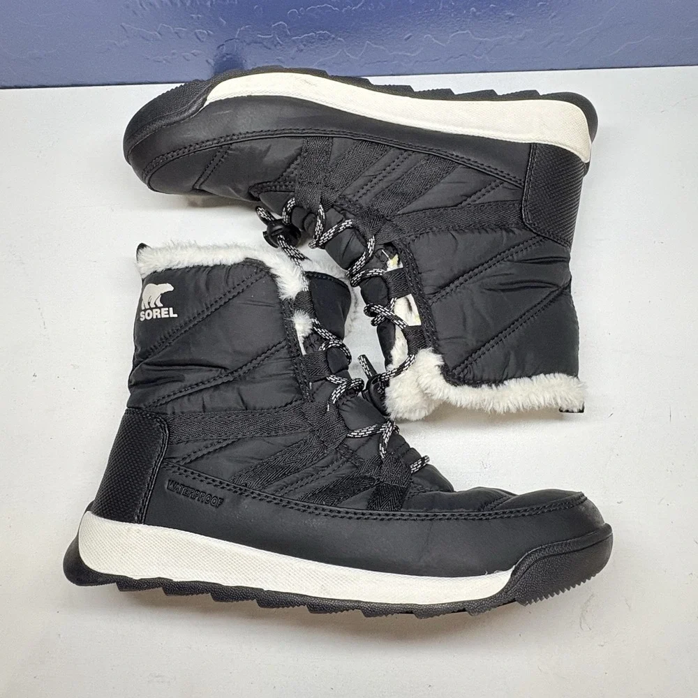 SOREL Kids Whitney Short Lace Waterproof Boots Youth Unisex Sz 6 Black